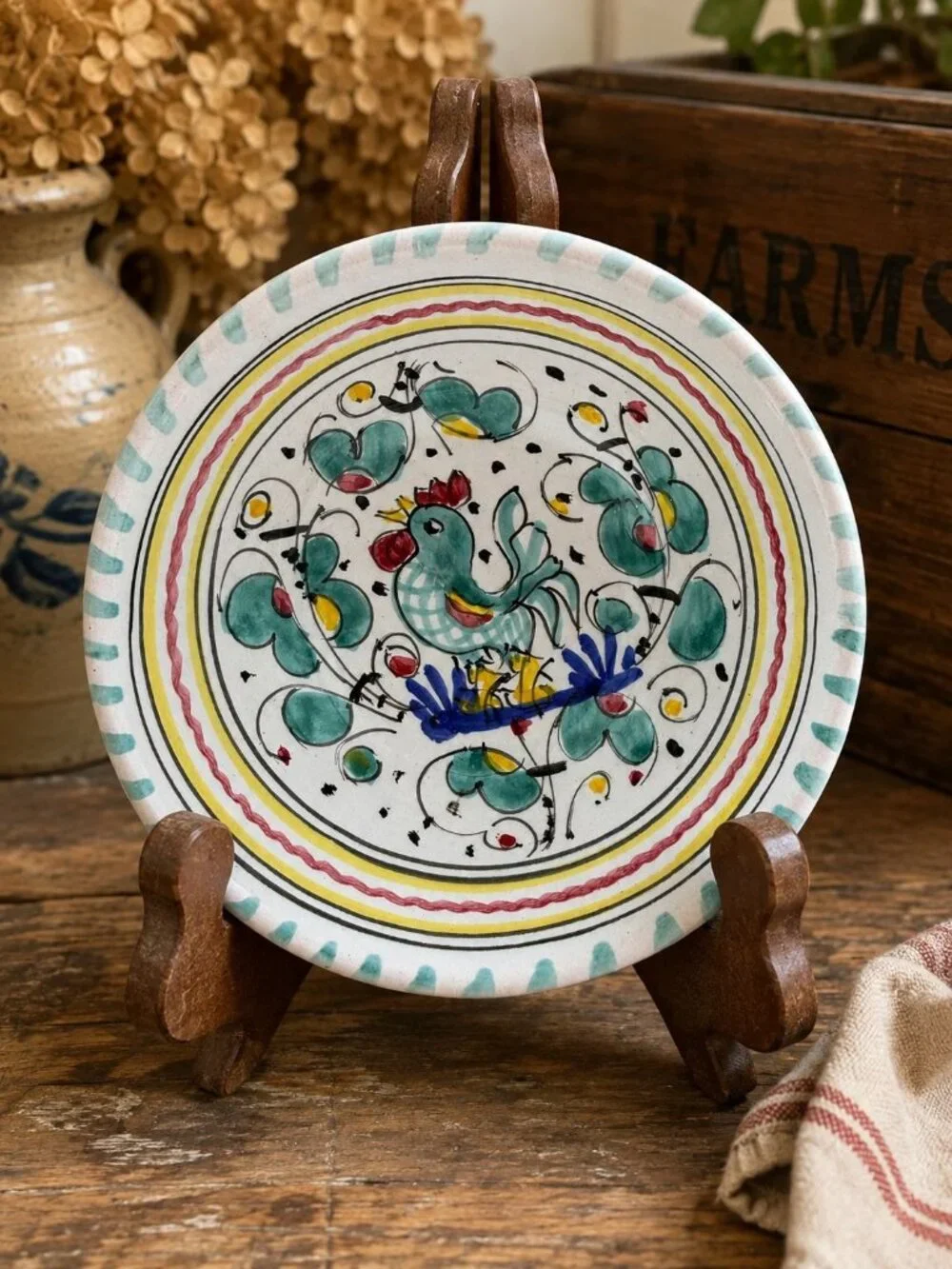Orvieto Green Rooster Coupe Pasta/Soup BowlMade In Italy